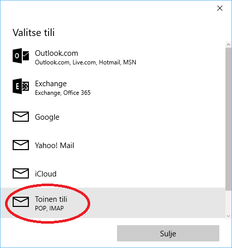 Windows 10 sähköpostitilin luominen - lisää tili
