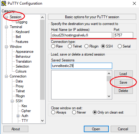 Putty Asetukset
