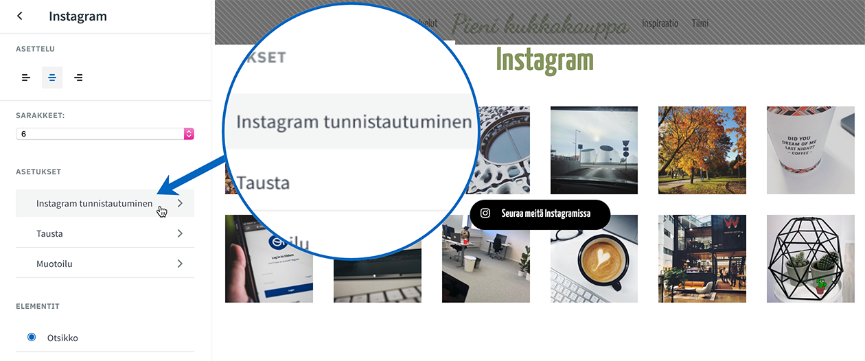 Instagram-asetukset