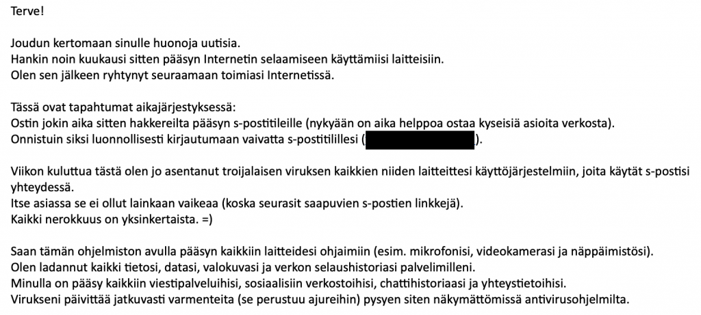 Huijausviesti HostingPalvelun nimissä